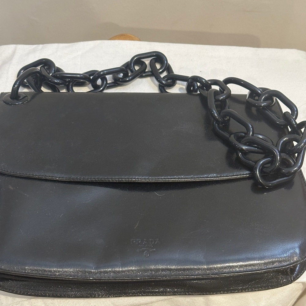 Prada Black Leather Bag with Chain Strap